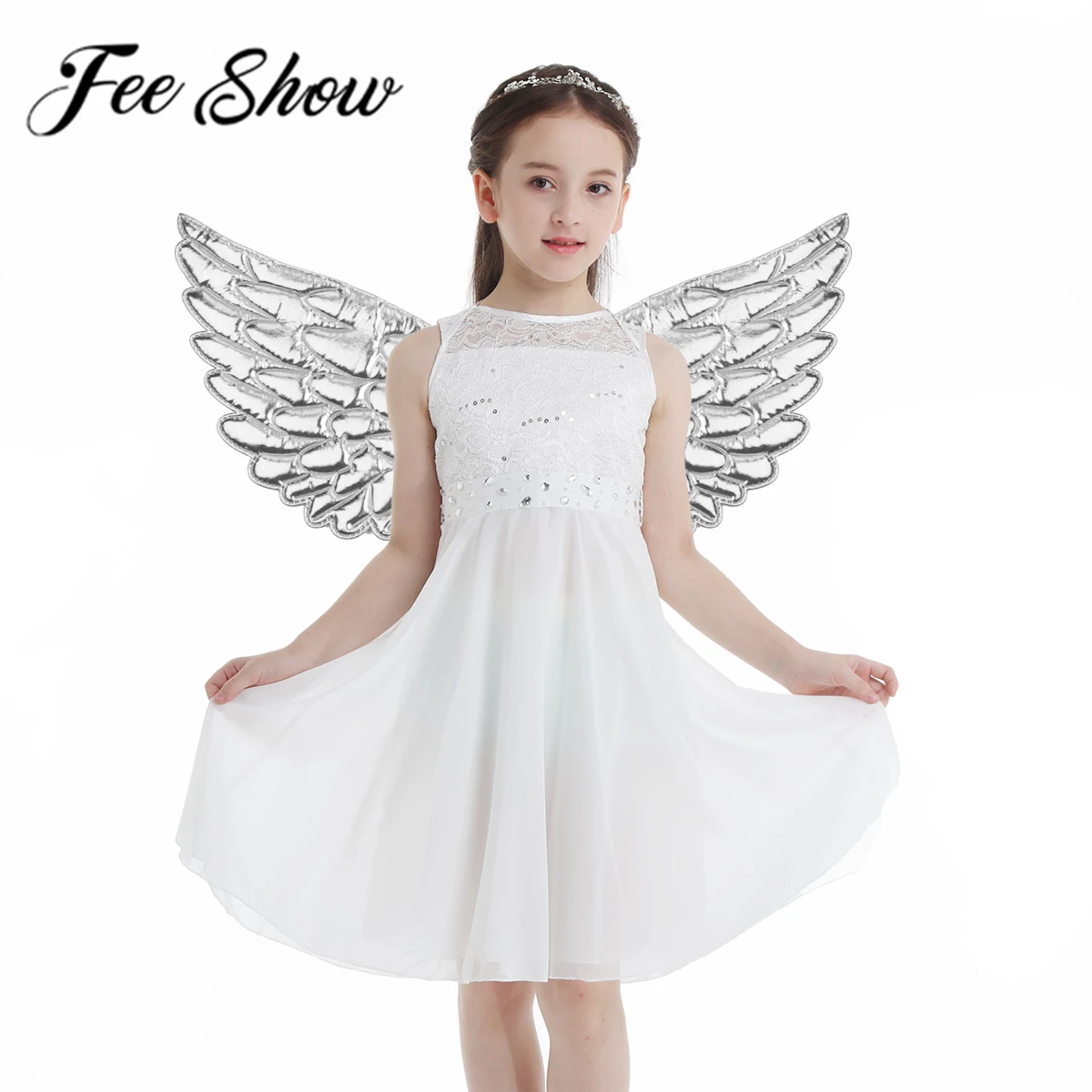 Kids Children Lightweight Glossy Metallic Angel Wings For Halloween Cosplay Photography Masquerade Party Costume Accessory