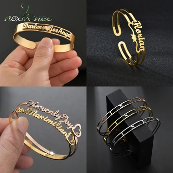 Nextvance 사용자 정의 이름 심장 명판 팔찌 맞춤 스테인레스 스틸 팔찌 손에 연인 여성 보석 선물 