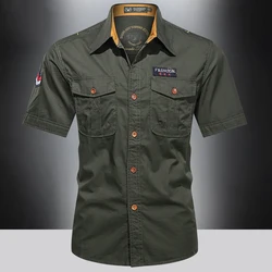Camisa militar - Casual para hombre, manga corta en algodon puro
