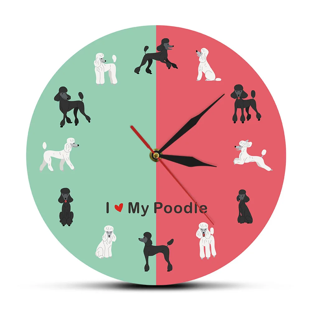 Cartoon Standard Poodle Wall Clock Kid Room Nursery Wall Decor Silent Movement Wall Watch Caniche Pudle Puppy Dog Owners Gift