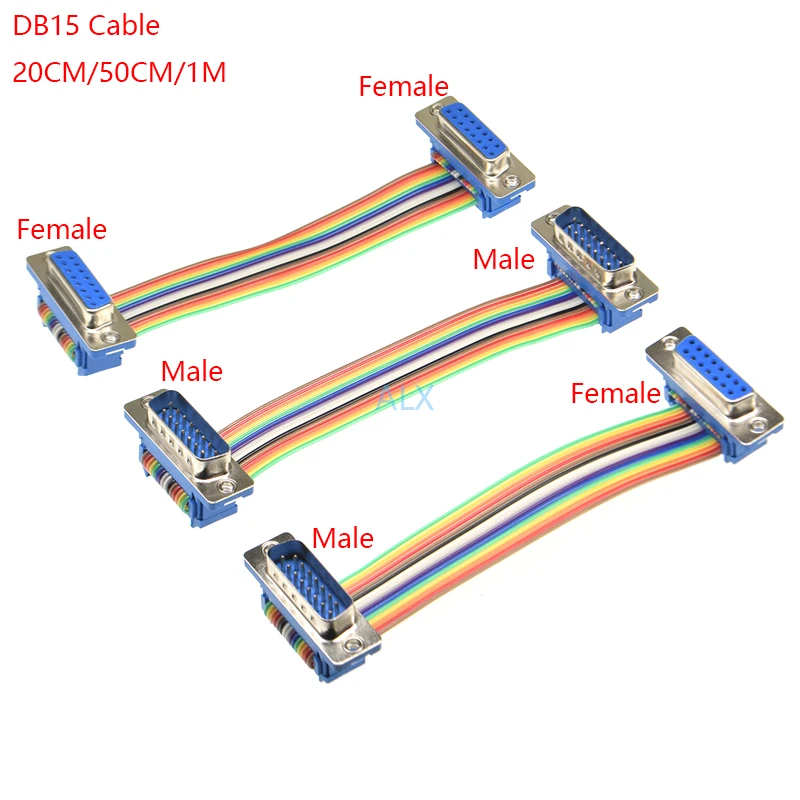 1PCS 20CM 50CM 1M DB15 MALE to FEMALE/MALE TO MALE/FEMALE TO FEMALE CABLE D-Sub serial port connector adapter Extension Cable