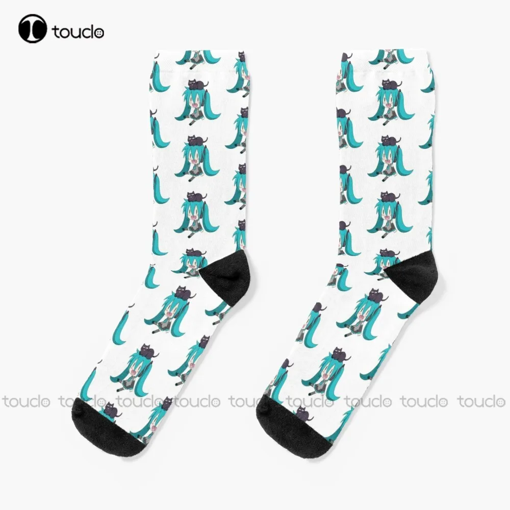 Miku with a Cat!! Socks mens soccer socks Personalized Custom Unisex Adult Teen youth Socks Halloween Christmas Fashion new gift