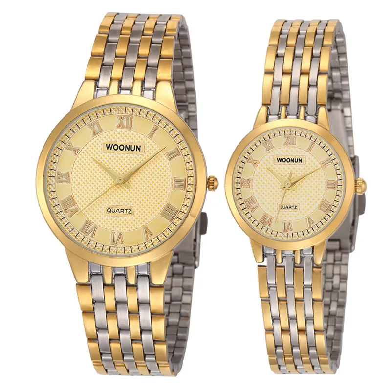 Luxury Gold Couple Watches Women Men Stainless Steel Analog Quartz Watches Men Women Lovers Wristwatches Free Shipping 2023 Fake