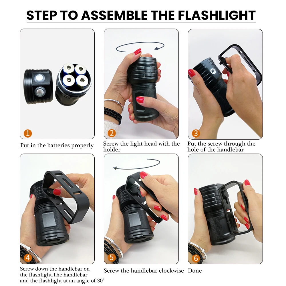 Asafee 80M Deep Diving Flashlight IPX8 Waterproof 80°c Degree Photography COB 6000LM Torch Range 300-500M Double Switch