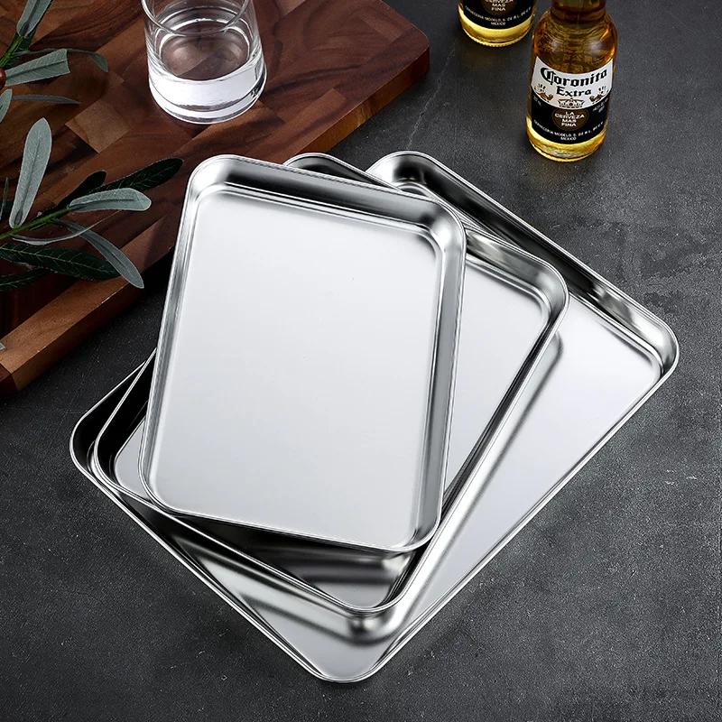 

Kitchen Stainless Steel Baking Tray BBQ Storage Pan Bakeware Cake Bread Organizer Plates for Food Container Rectangular Dishes