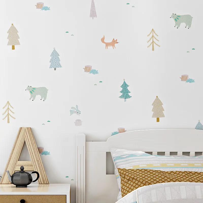 

Children's Wallpaper Girl Boy's Bedroom Study Room Mural Nordic Style Pr Korean Cartoon Wall Paper Animal Christmas Tree Decor