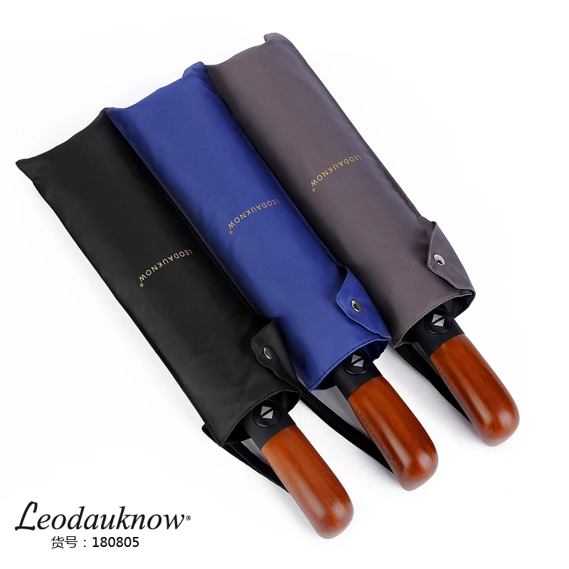 Leodauknow-Three Folding Umbrella for Men and Women, Full Automatic, Luxury Car, Business Elite, Sunny and Rainy