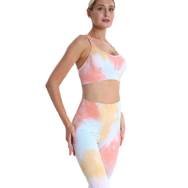 Summer Tie Dyeing Seamless Yoga Set Gym Fitness Suit Athletic Clothing Sportswear High Waist Leggings Sports Bra Workout Outfit