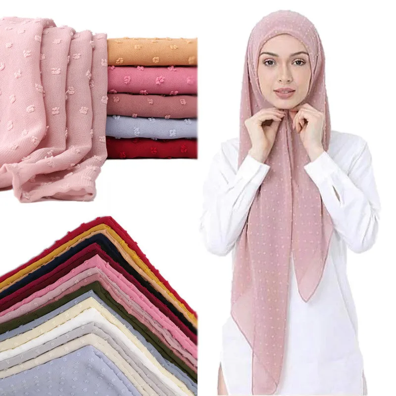 2020 NEW women soild color islamic headscarf head scarves Flocked full cover-up bubble cotton scarf hijabs for muslim