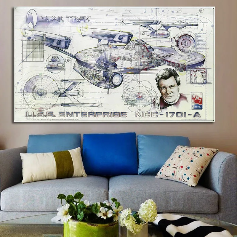 Spaceship Blueprint Poster Canvas Painting Family Living Room Bedroom Art Painting Mural
