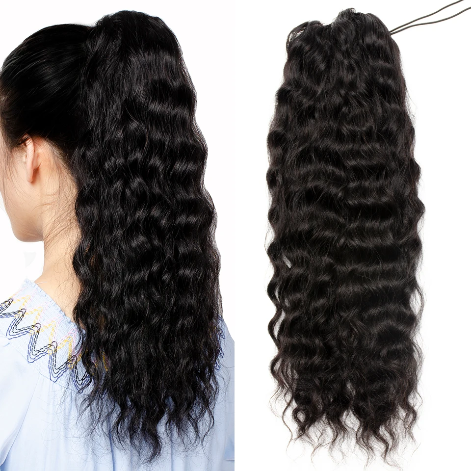 Natural Wavy Drawstring Ponytail Human Hair Brazilian Afro Clip In Extensions For Black Women Remy Natural Color Yepei Pony Tail