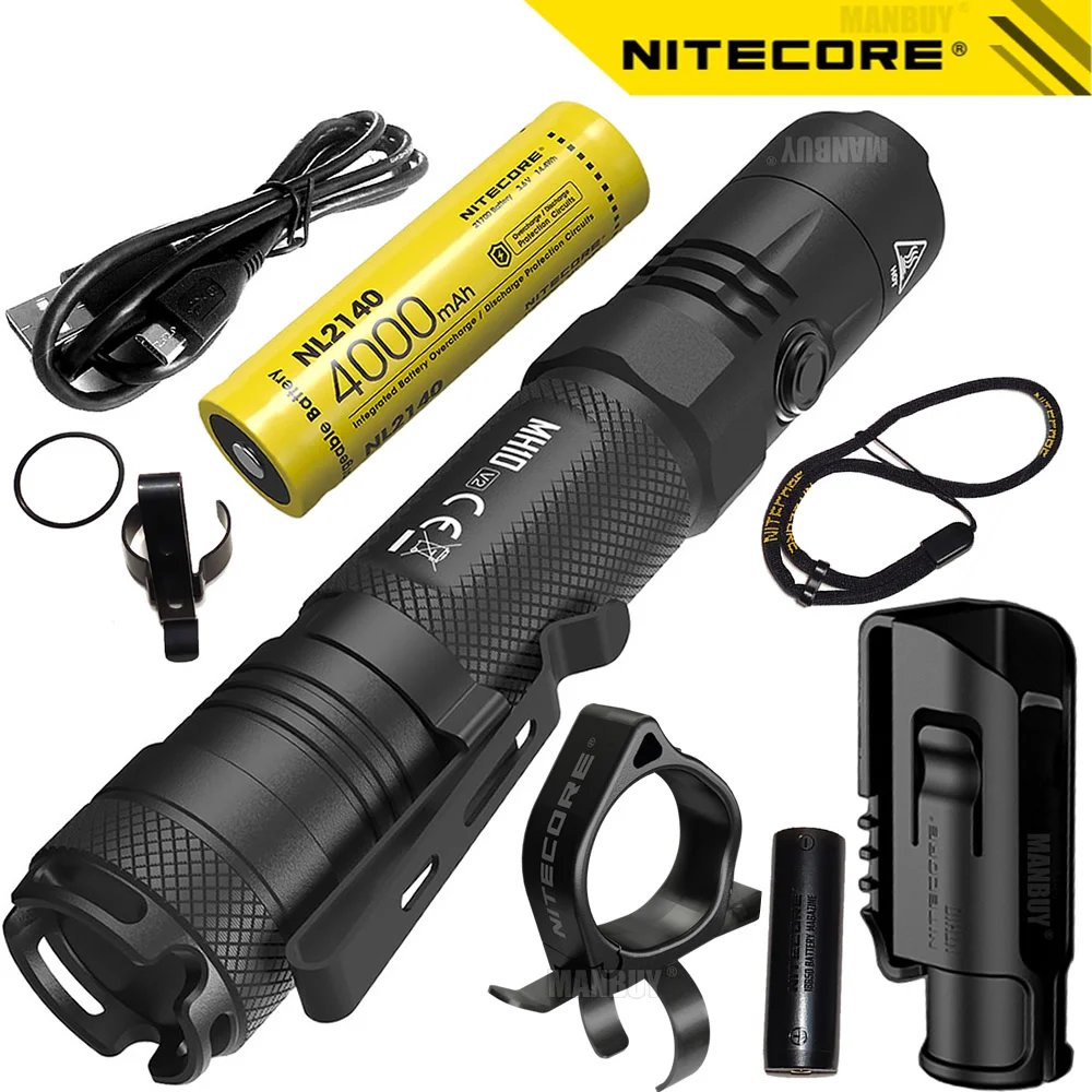 2024 NITECORE MH10v2 Outdoor LED Flashlight TYPE-C Rechargeable Torch NL2140 4000mAh Battery + NTR10 Tactical Ring Wholesale