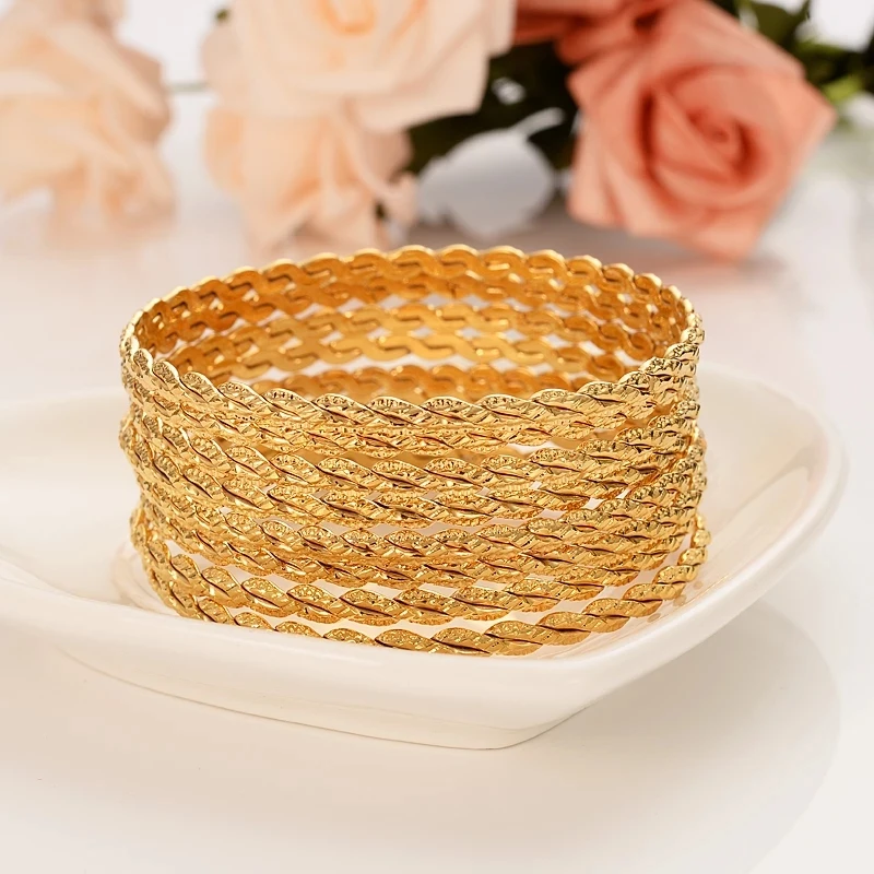 8 pcs Fashion Dubai Bangle Jewelry Gold Color Dubai Bracelet For Men/Women Africa Arab Items wedding bridal gifts