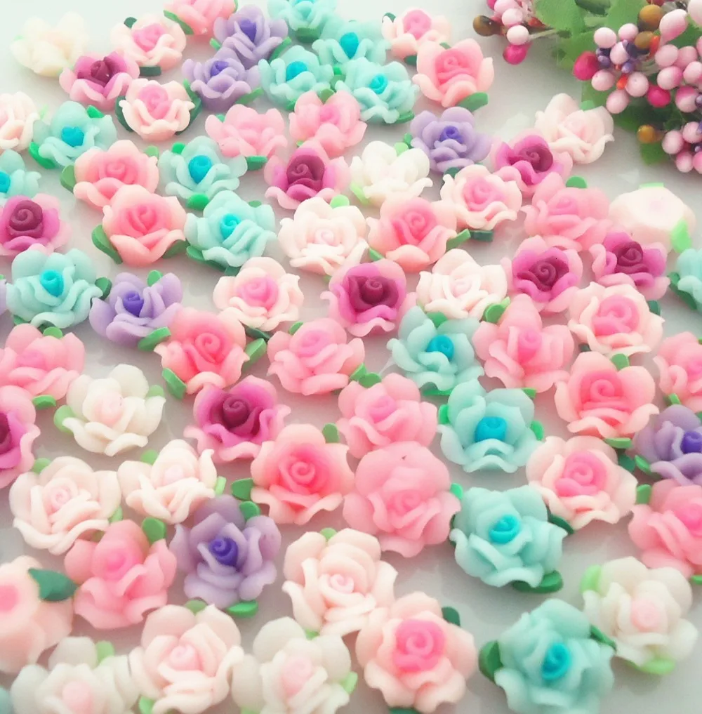 50 teile/los 15mm Bunte Nette Polymerclay Flatback Rose Blume Perlen Gemischt Für Diy Handwerk Schmuck Zeug Dekoration Zubehör – Detail 12