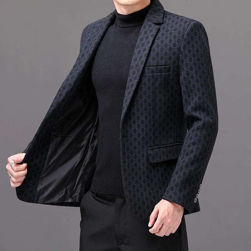 Blazers à carreaux pour hommes, coupe couvertes, veste trempée décontractée, robe de mariage coréen, manteau de bureau social, costume Streetwear,