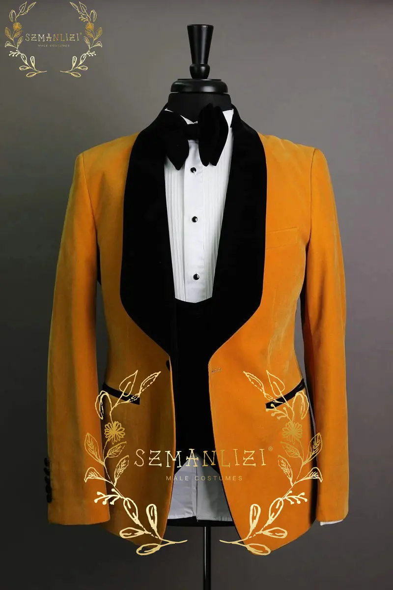 

SZMANLIZI 2022 Classic Velvet Brand Design Men Suits Jacket+Vest+Pant Shawl Lapel Formal Wedding Tuxedos For Groom Costume Homme