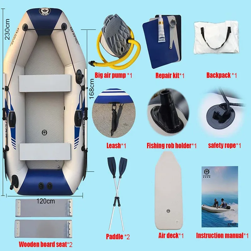 Solrmarine Inflatable Fishing Boats Rowing Kayaking Canoe, Air Mat Bottom, Outdoor Family Water Accessories, 3 Person, 230 cm