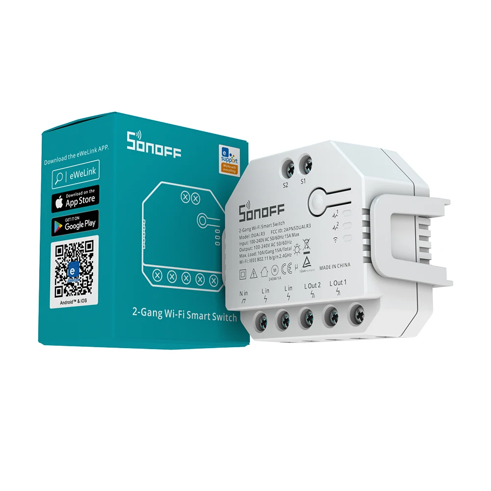 Sonoff dualr3-interruptor inteligente wi-fi, relé duplo, faça você mesmo, monitor de energia, ac, motor, cortina, para alexa, google home, aplicativo ewelink