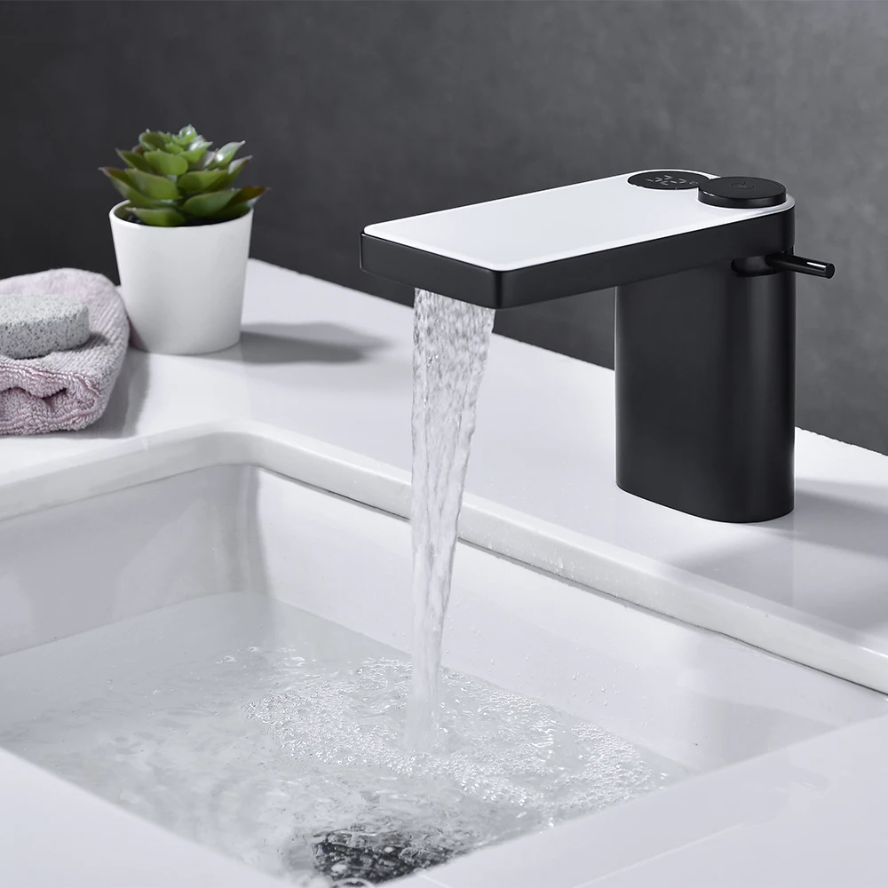 Imagem -03 - Torneira Led Digital Brass Temperature Display Basin Misturador de Lavatório de Banho Preto Smart Tap Sink para Banheiro