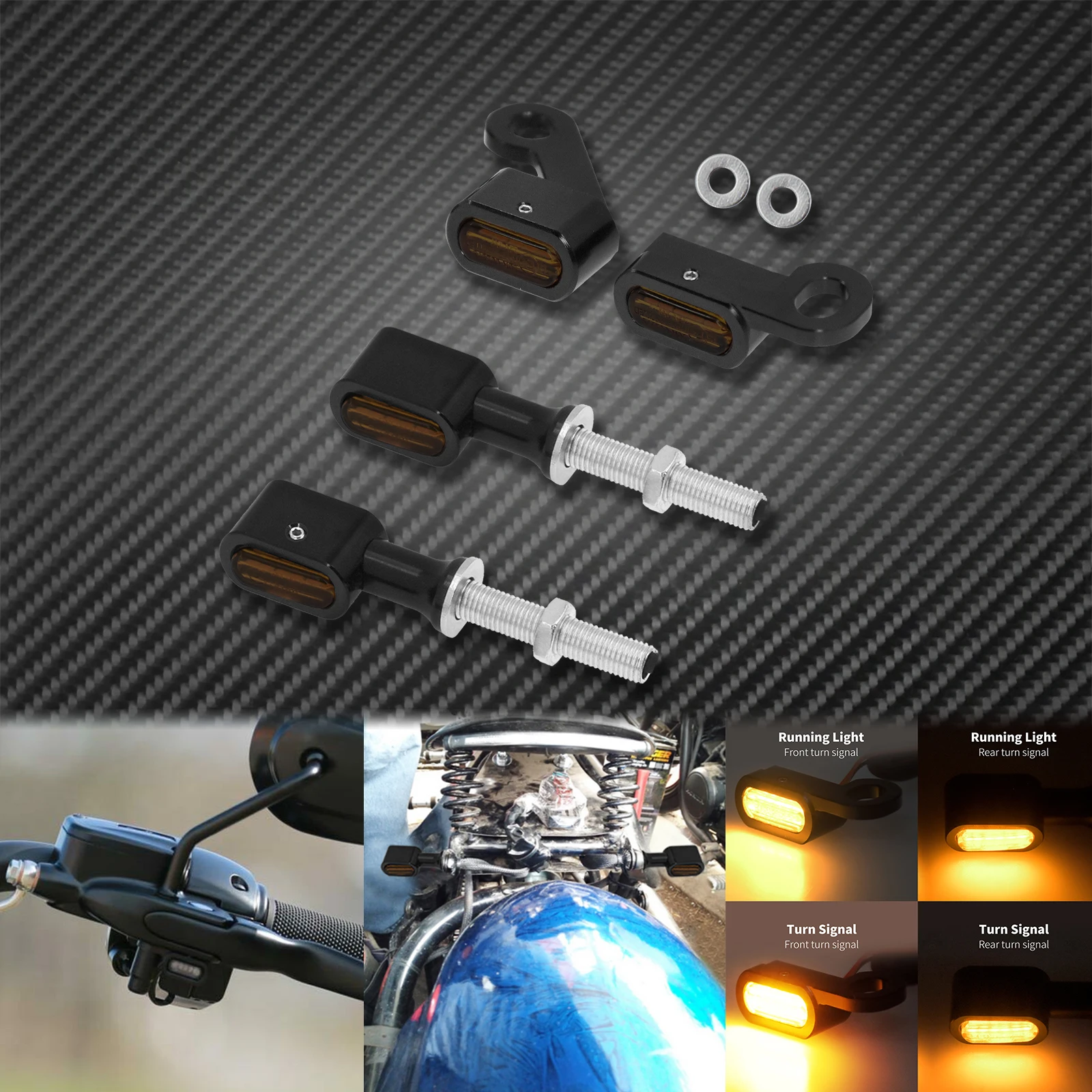 Motorcycle LED Front+Rear Turn Signal Indicator Running Light Black/Chrome For Harley Sportster XL 1200 883 72 48 Roadster 04-24