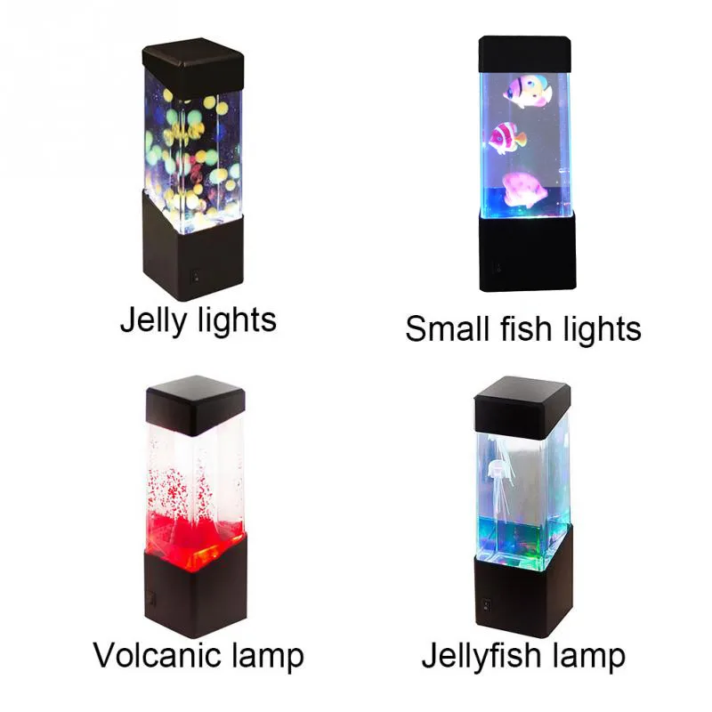 Led Night Light Jellyfish Tank Aquarium Style LED Lamp Sensory Autism Lava Lamp LED Desk Lamp Fish Colored Jelly Night Light