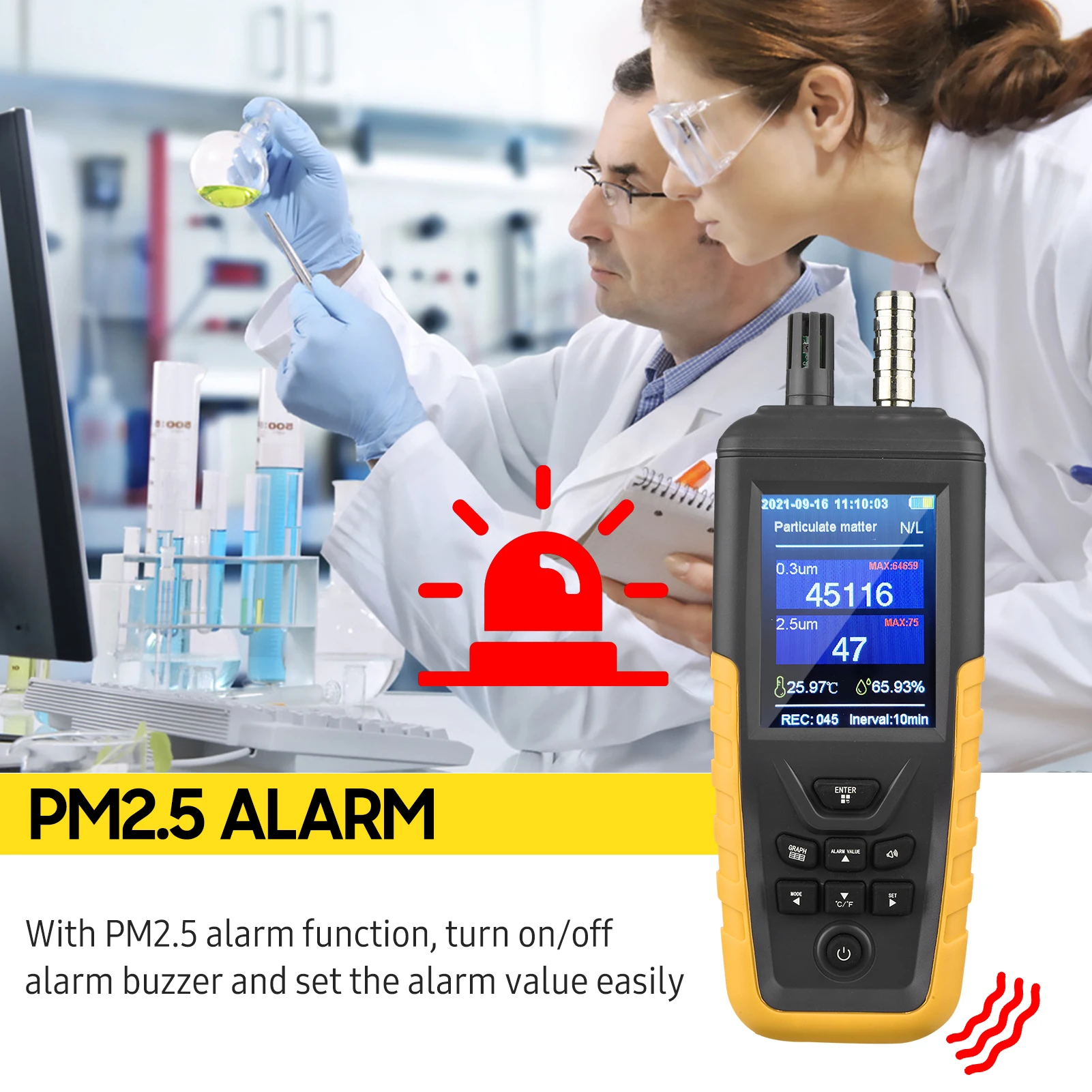 Dust Particle Counter 6-Channel 0.3um/ 0.5μm/ 1.0μm/ 2.5μm/ 5.0μm/ 10um PM2.5 PM10 Detector with 3.2-inch Backlight