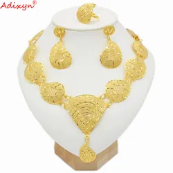 Adixyn African Ring Earrings Necklace Fashion Jewelry Dubai Gold Color for Women Nigerian Wedding Bridal Gifts N04213