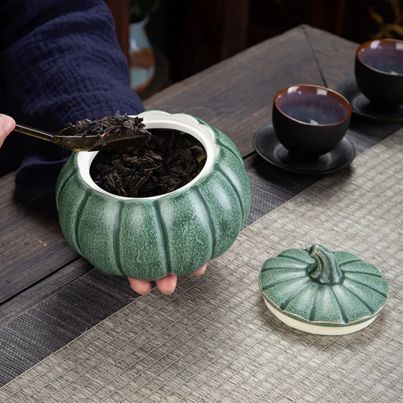Simulated Vegetable Porcelain Pumpkin Tea Canister Tea Box Oraganizer Snacks Tea Seal Storage Jar Kitchen Teaware Creative Craft