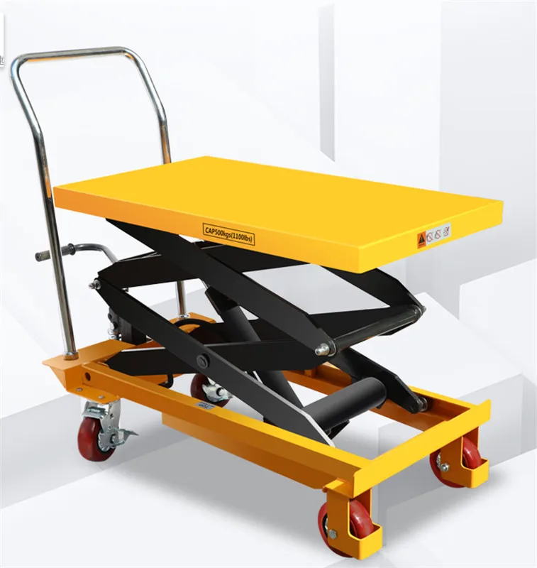 

Movable manual hydraulic platform car, electric lift, 2 tons, lifting, transporting, driver pushing, loading and unloading car