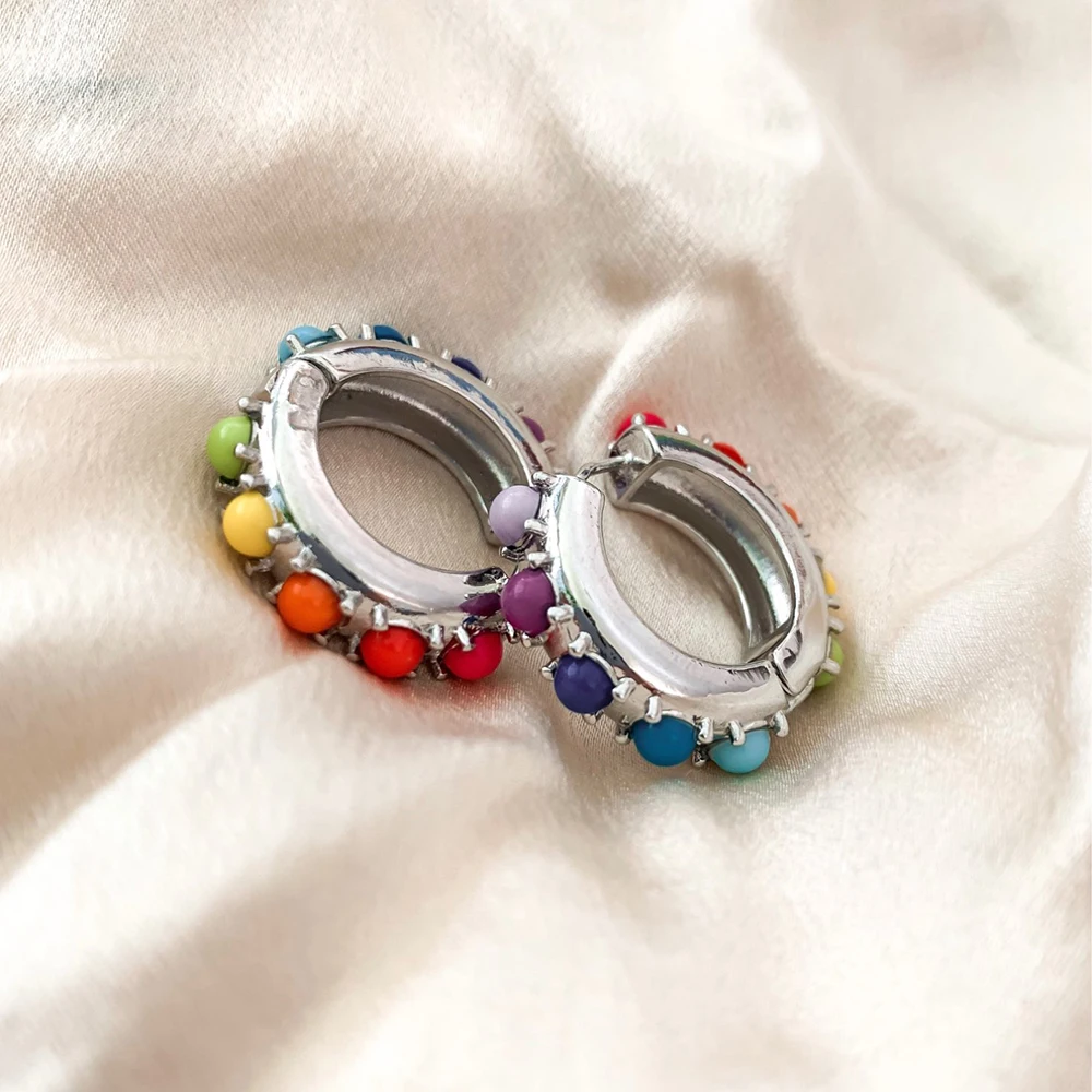 1Pcs New Fashion Multicolor Bead Hoop Earrings Women Fashion Elegant Round Round Gold Plated Shape Earrings Boho Party Jewelry