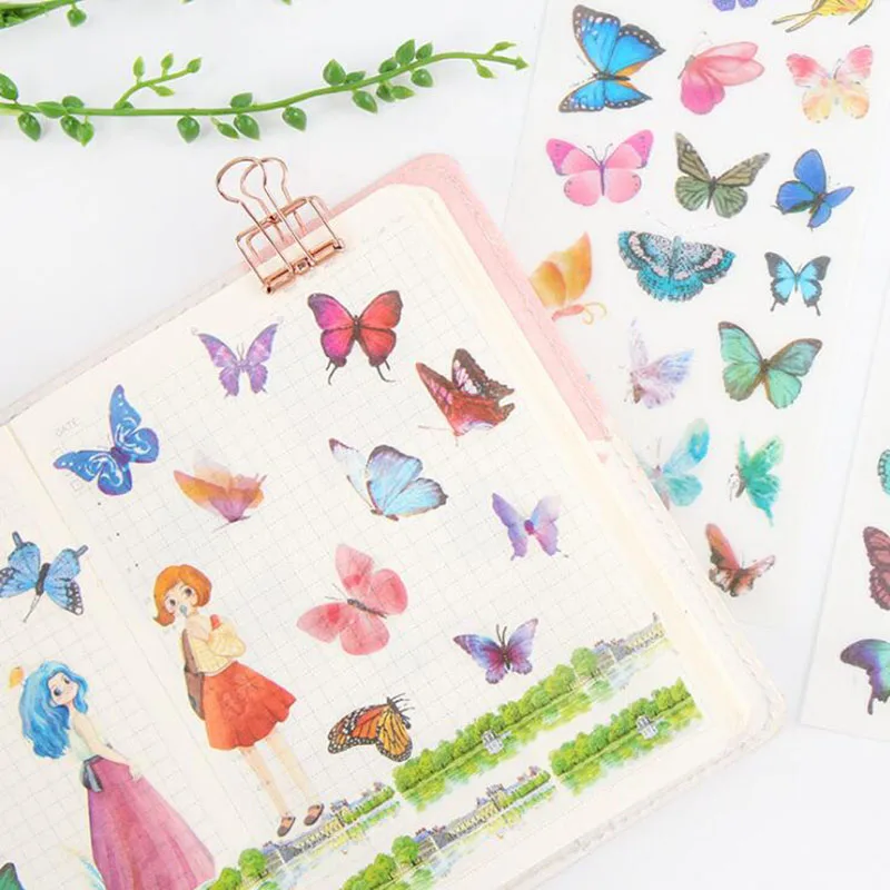 6 Pieces / Package PVC Transparent Stickers Beautiful Butterfly Decoration Album Thin Children\'S Bedroom Decoration Stickers