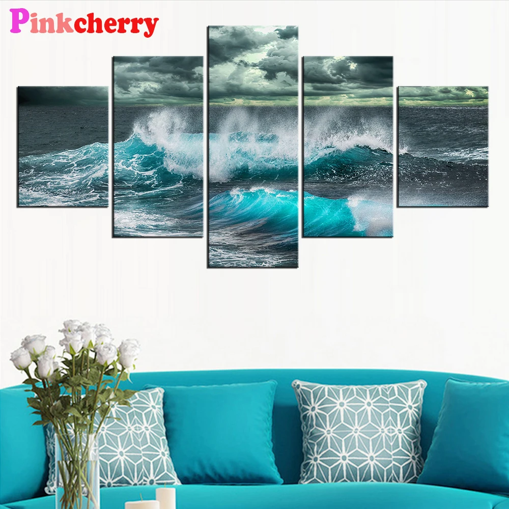 

Diamond Painting 5 Panel Sea Storm Waves 5D Diy Full Square/Round Drill Embroidery Mosaic Cross Stitch Wall Decor