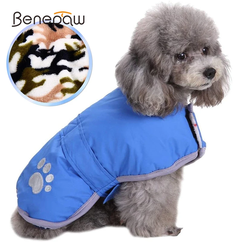 Benepaw Reversible Winter Dog Clothes Adjustable Waterproof Reflective Cozy Fleece Pet Jacket Clothing For Small Medium Big Dogs