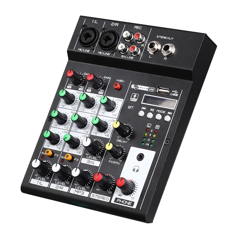 Mic 2u Draagbare 4 Kanaals Tafel Mixer Mp3 Afspelen Bt Console Audiomixer Ingebouwde Galm Effect 3-Band Eq Dc 5V Voeding