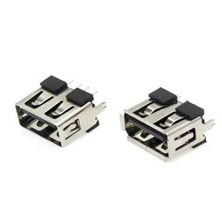 10 Pcs/Lot Female Flat Edge USB 2.0 4 Pin 2 Foot Type A 180 Flat Side Insert Charge Plug Socket Jack Connector Wire Adapeter