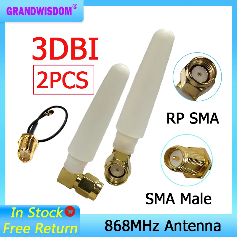 

GRANDWISDOM 2 шт. 868 МГц антенна 3dbi sma разъем 915 МГц lora модуль lorawan антенна ipex 1 SMA Штекерный Удлинительный кабель