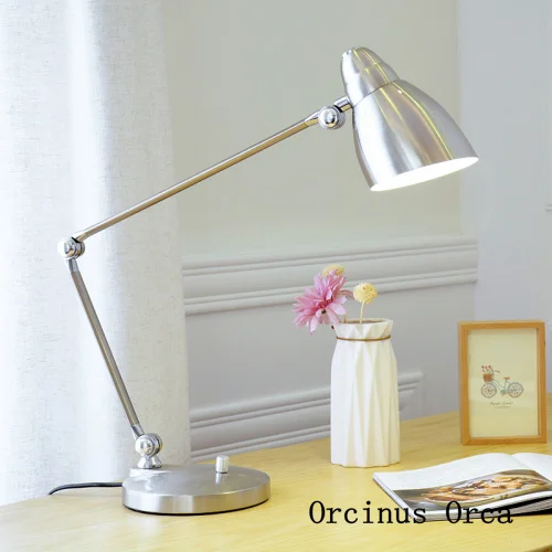 Simple Creative Metal Office Work Learning to Read Eye Protective LED Dimming Bedroom Desk Folding Long Arm Table Lamp