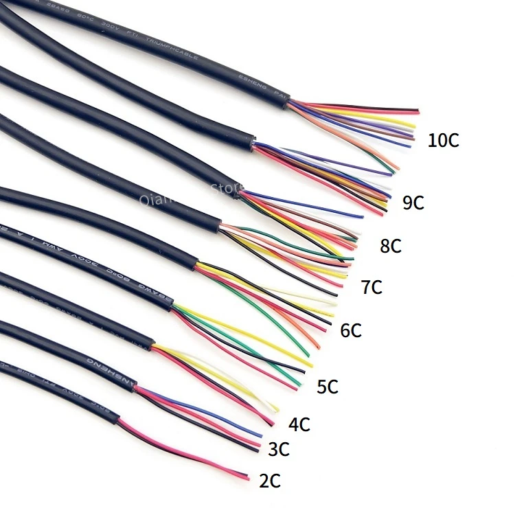 Filo di rame 30AWG Isolamento rivestito in PVC 2 3 4 5 6 7 8 9 10 Core Cavi di controllo del segnale fai da te 2464 canali Linea audio Cavo in rame