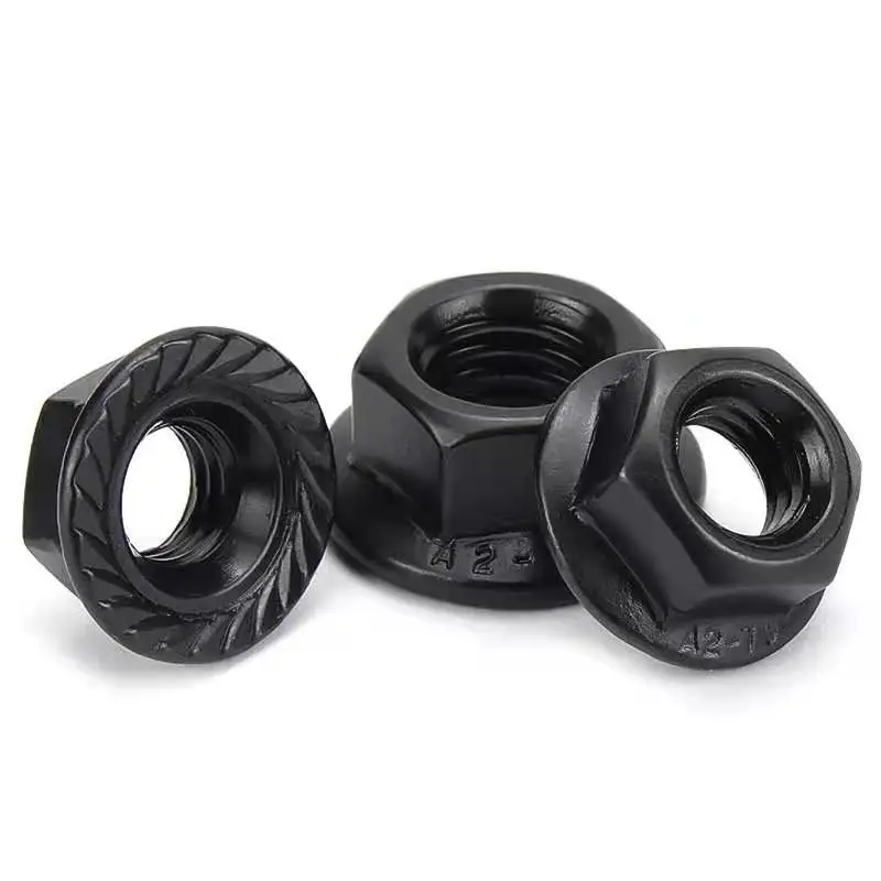 2/10Pcs M3 M4 M5 M6 M8 M10 M12 Black A2-70 304 Stainless Steel Hexagonal Hex Head Serrated Spinlock Flange Nut Locknut DIN6923