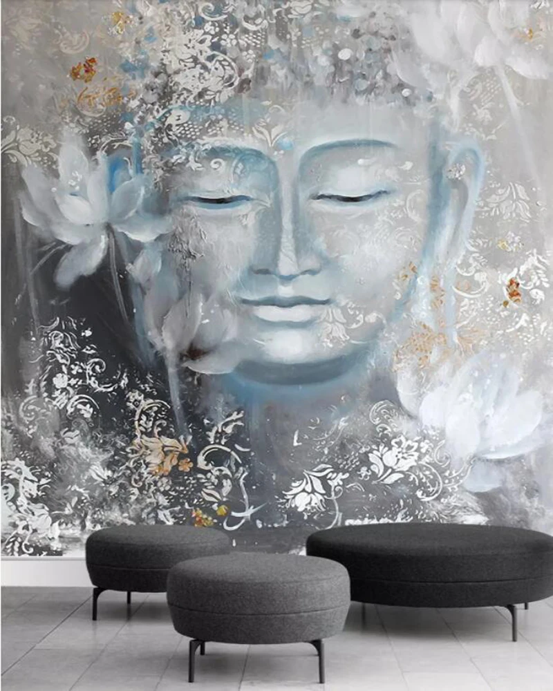 

Bacal Custom hand-painted murals wallpaper 3D nostalgic Buddha Buddha lotus porch setting wall decoration