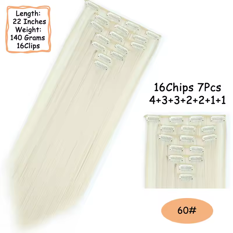 NICESY 16Clips Synthetic 24Inch Long Curly Hair Hairpiece Heat Resistant Hair Extension Clips In Ombre Black Brown Blond Women - Image 33