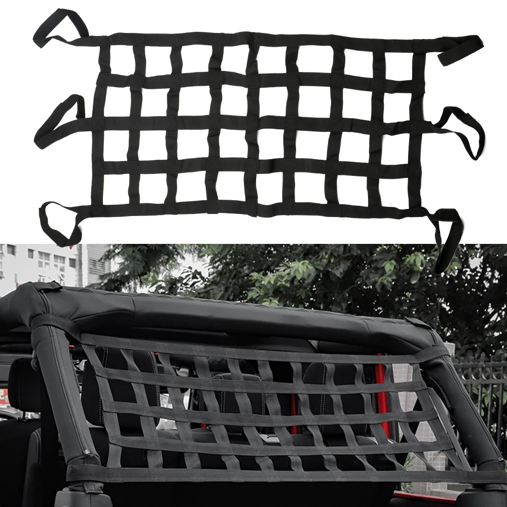 Ceiling Hammock Car Roof Storage Net Luggage Cargo Mesh Straps Tail Box Net Auto Accessories for Jeep Wrangler TJ JK 2007-2018