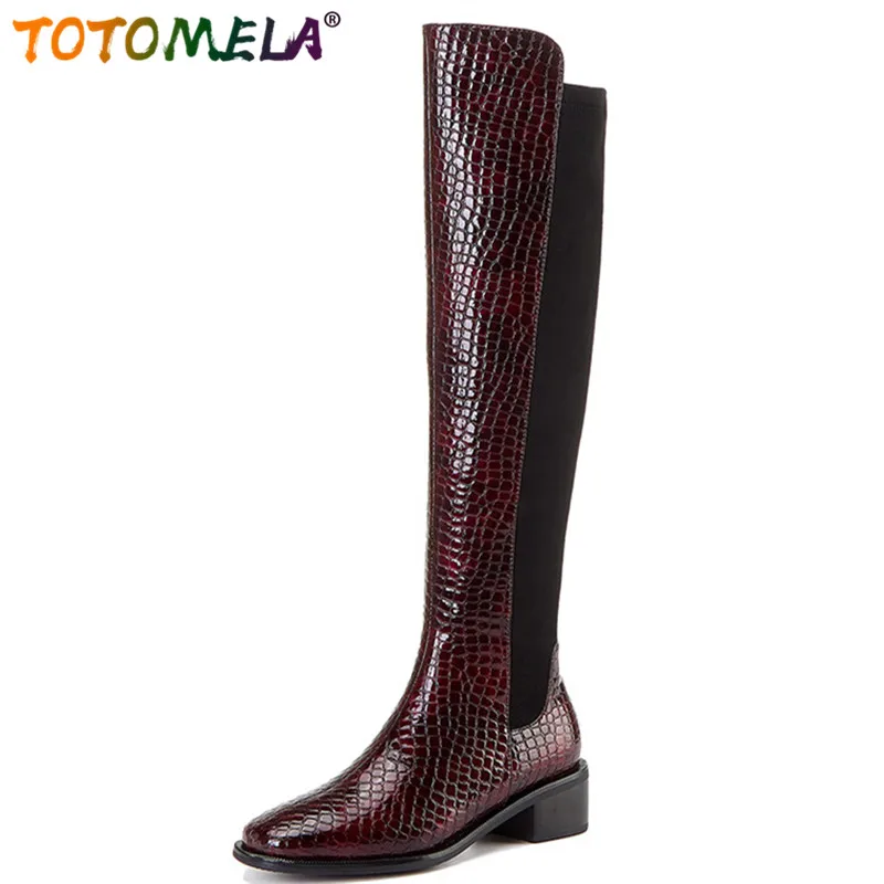 

TOTOMELA 2022 hot sale autumn winter knee high boots women round toe Stone pattern fashion riding boots ladies casual shoes