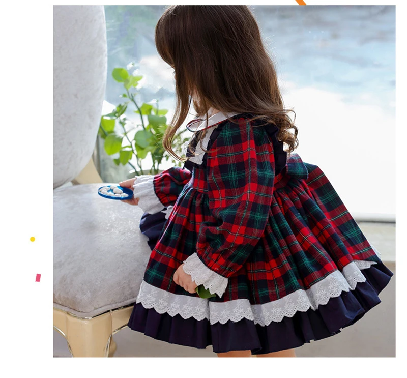 Kids Dress for Girls Baby Lolita Party Dress Kids Autumn Winter Wedding Dresses Girl Ball Gown Plaid Bow Princess Vestidos