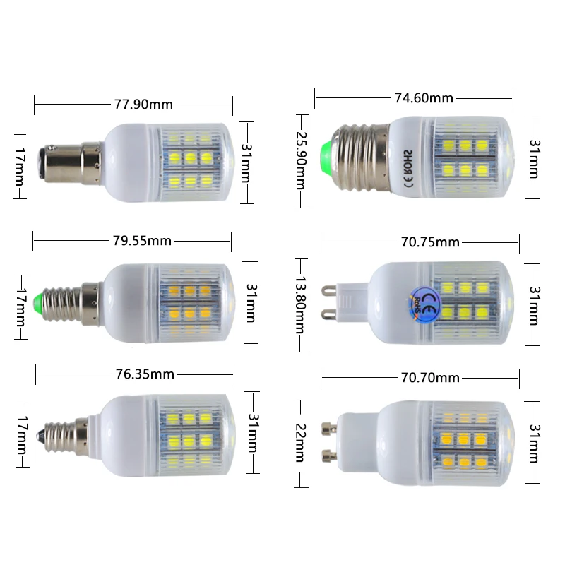 Ampoules Led Light E27 E14 E12 B22 GU10 G9 B15 4W Corn Lamp Ac Dc 12 24 36 Volt 12v 24v 36v 48v 60v Candle Energy Saving Bulbs