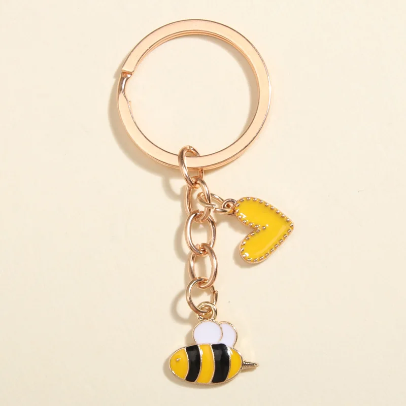 Cute Keychain Bee Honeycomb Heart Flower Key Ring Garden Key Chains Souvenir Gifts For Women Men Handbag Accessorie Jewelry