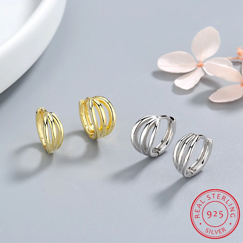 925 Sterling Silver Party Wedding Accessories Multi Layer Waved Circle Huggie Hoop Earrings for Women Bijoux