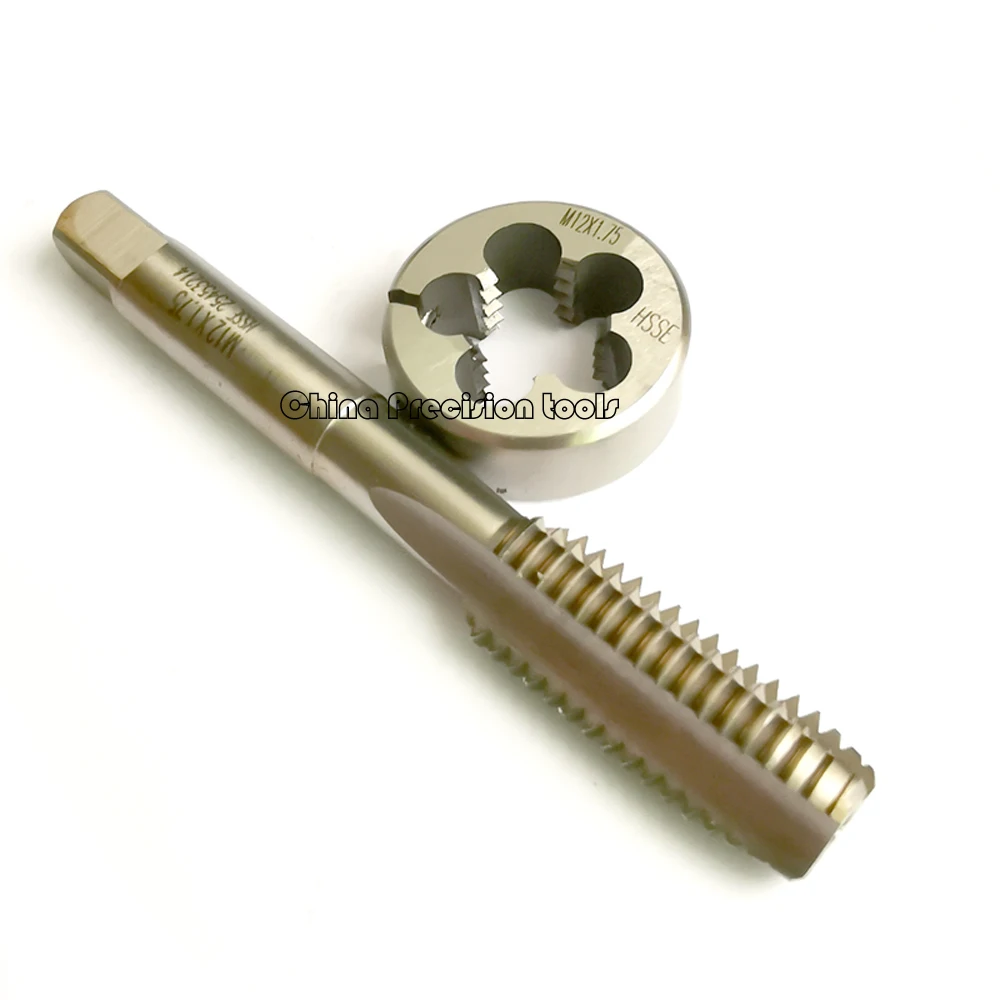 HSSE-Jeu de tarauds et filières à filetage droit, filetage fin, réglable, fendu, rond, M12 x 1,5, M12 x 1, M12 x 1, 2 pièces