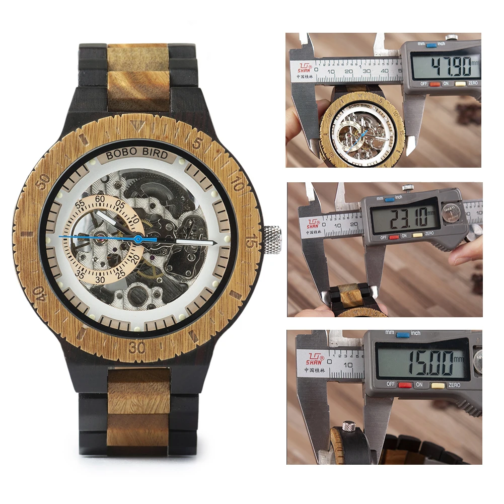 BOBO VOGEL Holz Mechanische Uhr Männer Luxus Automatische Armbanduhr Reloj Mecanico Leucht Zeitmesser Individuelles Logo Großes Geschenk Box