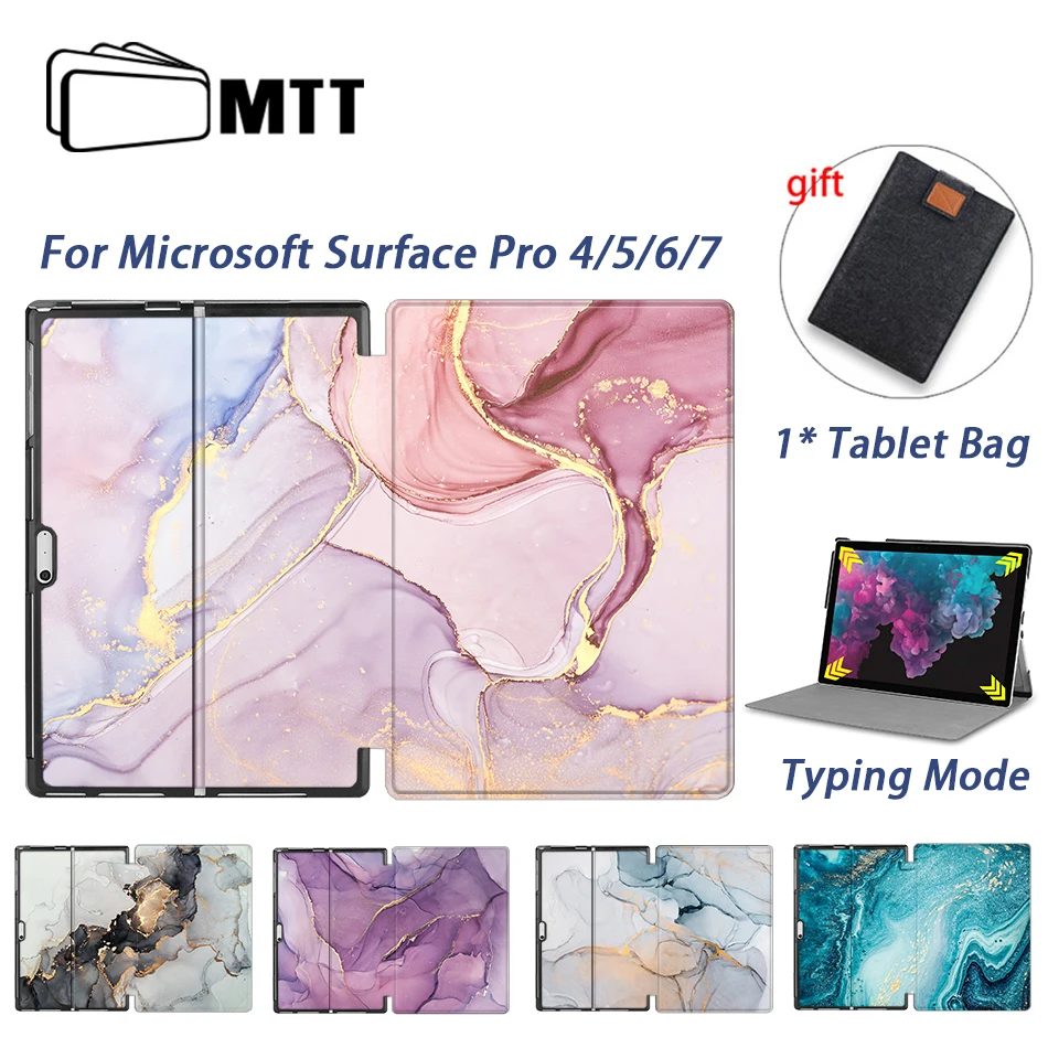 MTT Marble PU Leather Case For Microsoft Surface Pro 4 5 6 7 12.3 inch Funda Fold Flip Stand Cover Protective Case+Tablet  Bag